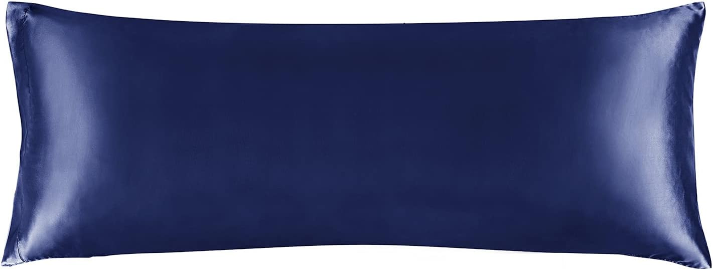 BEDELITE Satin Body Pillow Cover, Super Soft and Cooling Body Pillow Pillowcase for Hair and Skin, Breathable Silky Full Long Pillowcase Cover(20"x54", Navy)