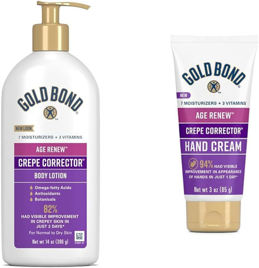 Gold Bond Age Renew 14 oz Crepe Corrector Body Lotion & 3 oz Hand Cream Bundle, Replenishing & Smoothing Formulas