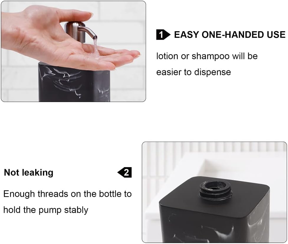 Soap Dispenser, 15 Oz with with Brushed Nickel Pump,Refillable Liquid Square Decorative Soap Dispenser for Hand Soap,Dishwashing Liquid and Hand Lotion-Black Marble Style
