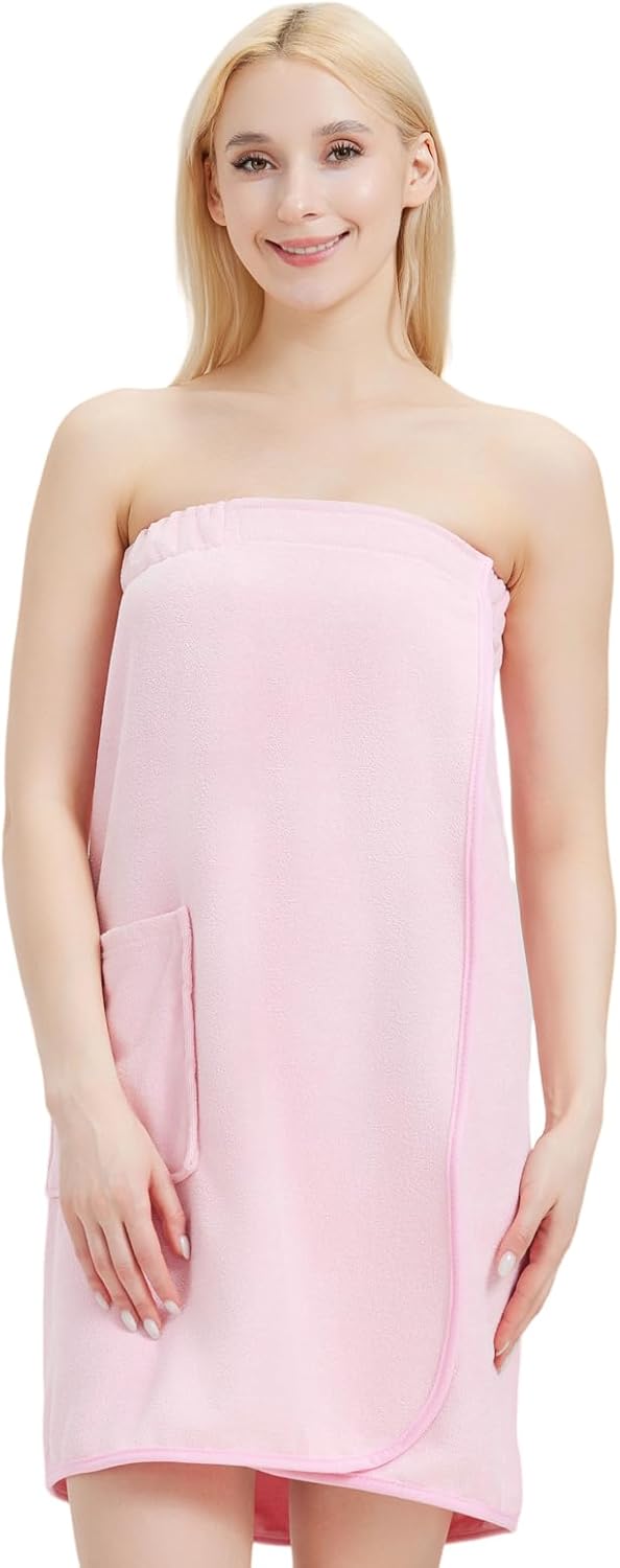 Womens Bath Body Wrap Towel Lightweight Shower Spa Wrap Robe Adjustable Closure Bathrobe