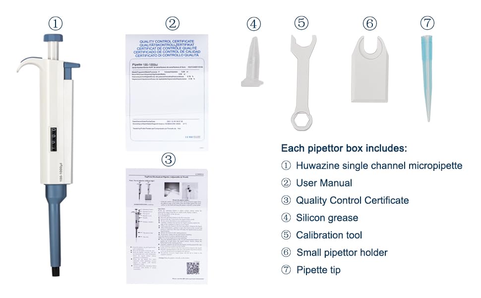 Ajustable Micropipette kit 3pcs: Single Channel Pipette 2-20UL,20-200UL, 100-1000UL, lab pipettors (SC-Pipettor-3-set C)