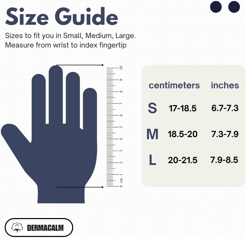 Organic Cotton Eczema Gloves/Mittens for Adults – Anti-Scratch Nighttime Sleeping Gloves with Secure Adjustable Strap – Reusable & Washable – Navy, 1 Pair (S/M/L) (Large)