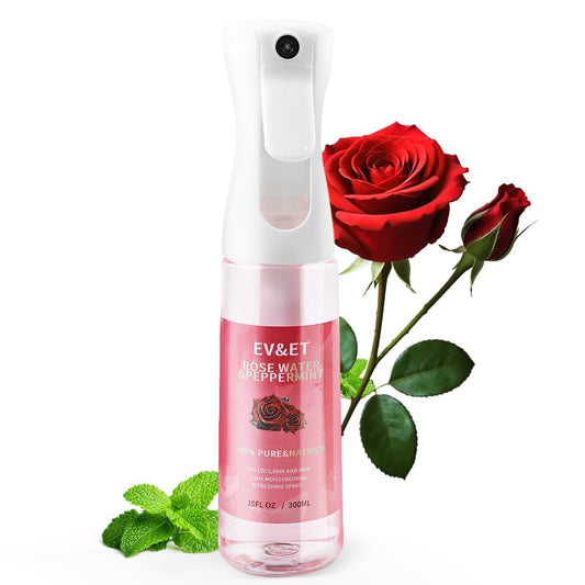 EV&ET Daily Moisturizing Refreshing Spray for Locs, Dreadlocks - Rose Water and Peppermint Hair Scalp Moisturizer, Dreadlock Spray - Natural Loc Care and Maintenance 10 Fl oz (10Fl oz)