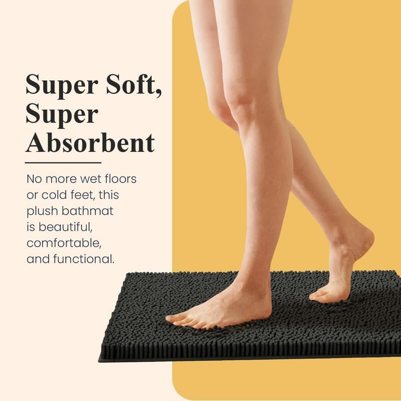 MAYSHINE Bathroom Rug Set 24x16, Soft Plush Chenille Bath Mat, PVC Non-Slip Backing, Absorbent, Washable, Quick-Dry, Sage Green