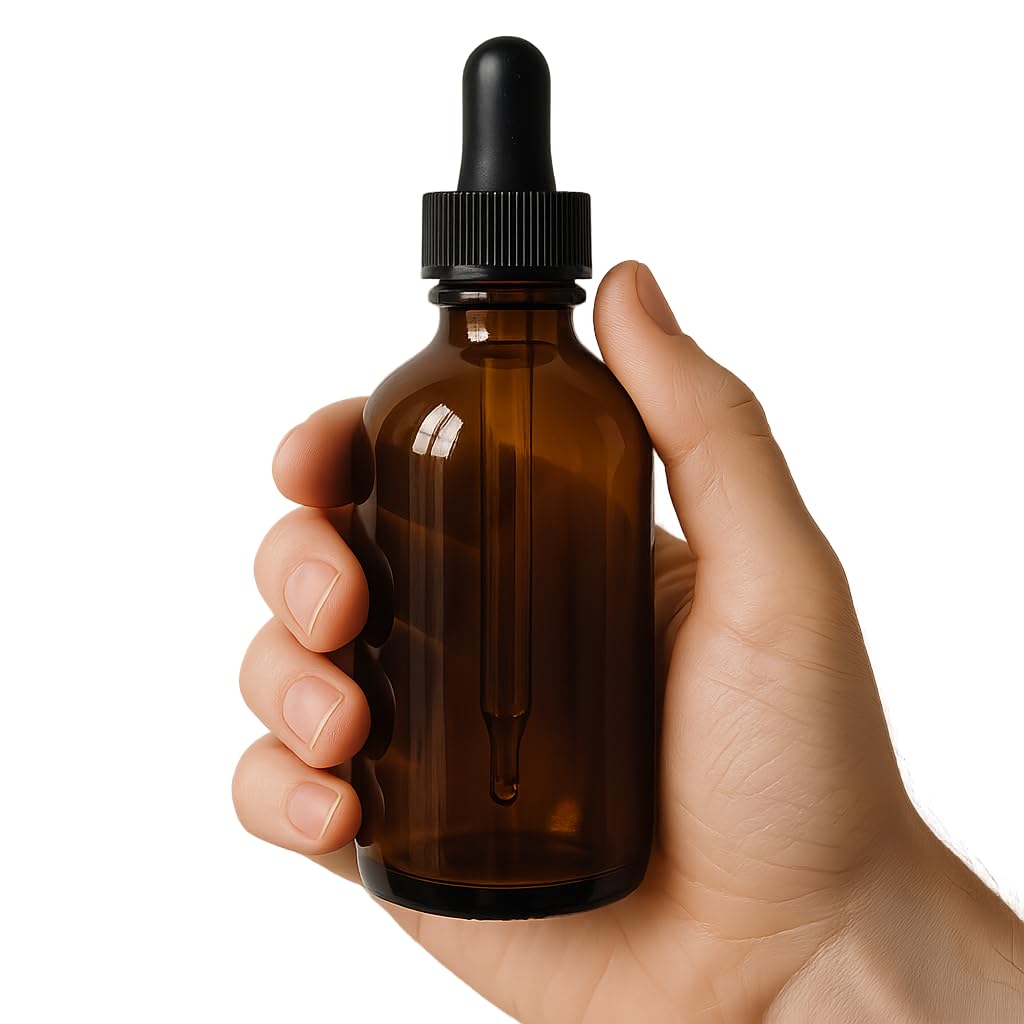 GreenHealth - 4oz Amber Glass Dropper Bottles with Glass Pipette – Pack of 4 – Refillable, Durable, UV Protection – For Essential Oils, Serums, DIY Blends, Aromatherapy