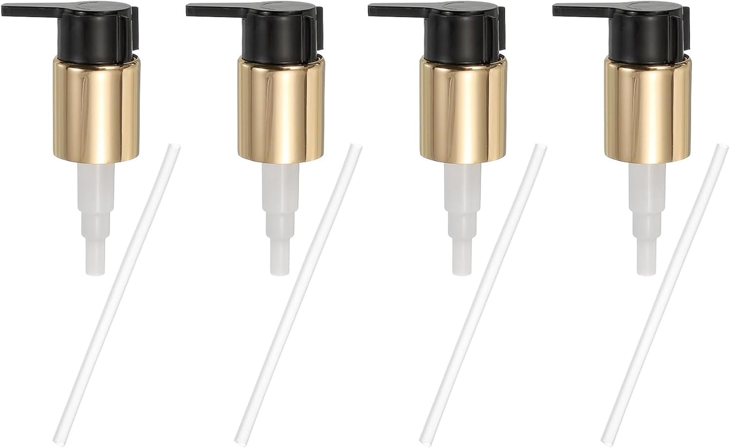 uxcell 4 Pcs Soap Dispenser Pump Heads, Hand Soap Dispensers Top Pumps Replacement Clip-on Pumphead for Standard 24/410 Neck Size Bathroom Lotion Shampoo Bottle, Gold Black