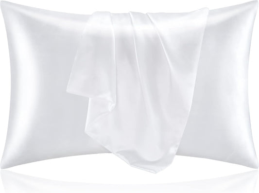 BEDELITE Satin Pillowcase for Hair and Skin, Super Soft and Cooling Similar to Silk Pillow Cases 2 Pack with Envelope Closure, Gift for Women Men(20"x40" King Size, White)