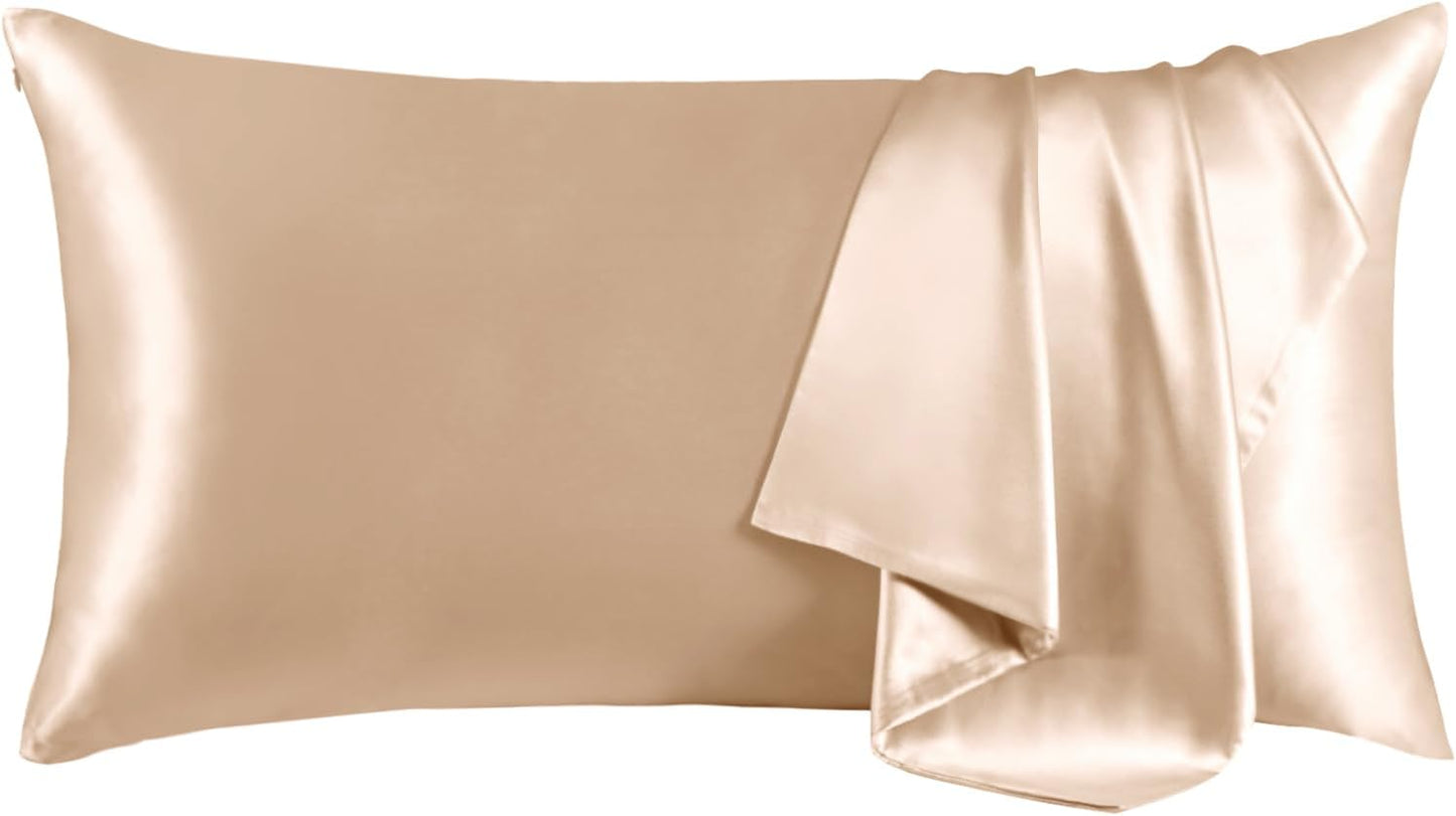 THXSILK Set of 2 100% Mulberry Silk Pillowcase for Hair and Skin, Grade 6A+ Mulberry Silk Pillow Cases Ultra-Soft, Hypoallergenic Pillow Case Cover with Zipper (California King 20"x40", Beige)