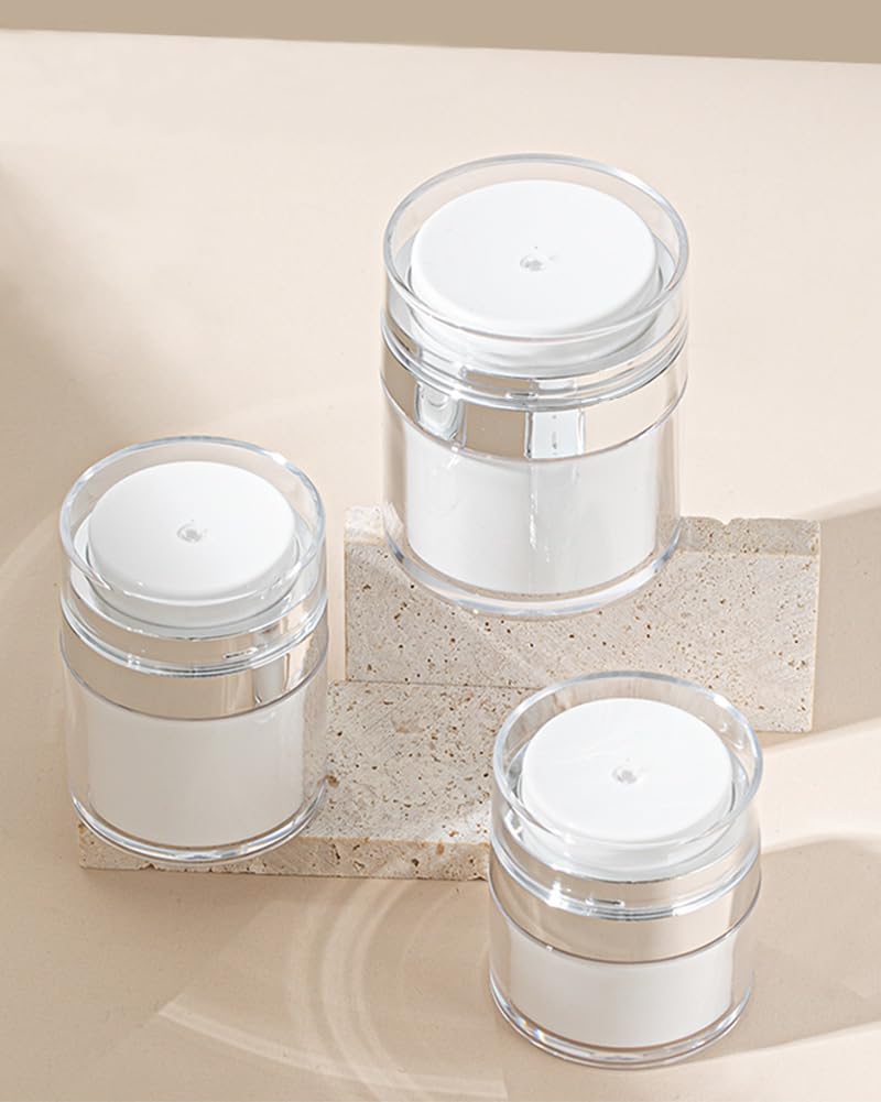 2 Pcs Airless Pump Jar, Refillable Cream Jar Vacuum Bottle Travel Size Empty Container for Cream and Lotion (2 x 1oz)