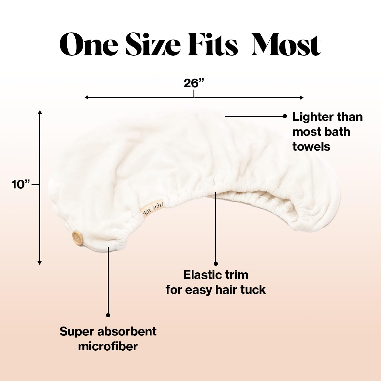 Kitsch Microfiber Hair Towel Wrap for Women - Microfiber Towel, Super Absorbent, Quick Dry, Anti-Frizz - for Long and Short Hairs, Turbans for Women, Hair Wrap - White Ivory