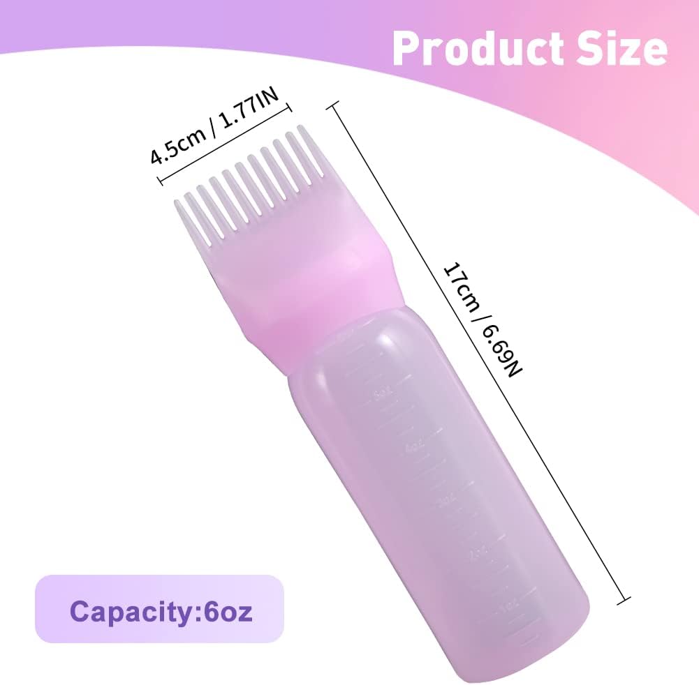 Abnaok Root Comb Applicator Bottle, 6 Ounce Applicator Bottle for Hair Dye Bottle Applicator Brush with Graduated Scale- 4 Pack