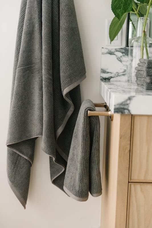 Cozy Earth Ribbed Hand Towel Set - 60% Cotton 40% Viscose from Bamboo Hand Towels - Soft & Absorbent Textured Ribbed Pattern - 2 Pack Charcoal