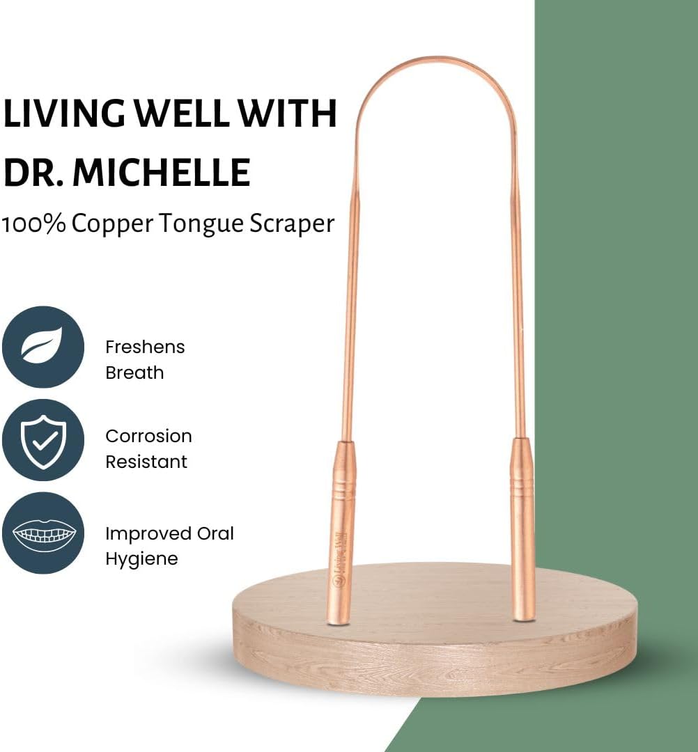 Copper Tongue Scraper - Premium Metal Tongue Cleaner for Adults & Kids - Eliminate Bad Breath & Enhance Oral Hygiene - Includes Travel Bag