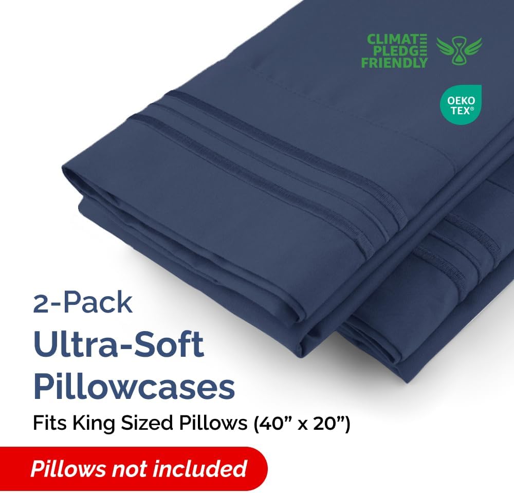 King Pillow Cases Set of 2 - Ultra Soft Hotel Quality Pillowcase Covers - Comfy, Cozy & Wrinkle Free - Shrinkage, Stain & Fade Resistant - Machine Washable Pillow Protectors - 2 Piece Set - Navy Blue