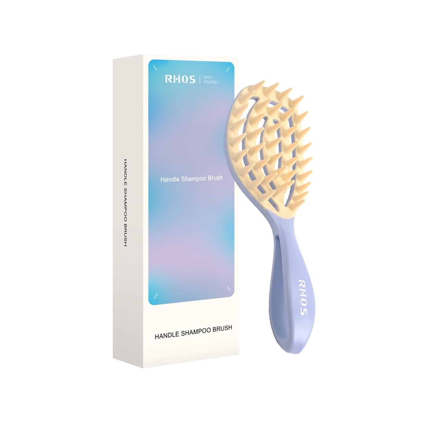 RHOS Scalp Massager, Shampoo Brush with Handle, Curved Vented Hair Scrubber, Scalp Brush for Wet & Dry Hair (Purple)