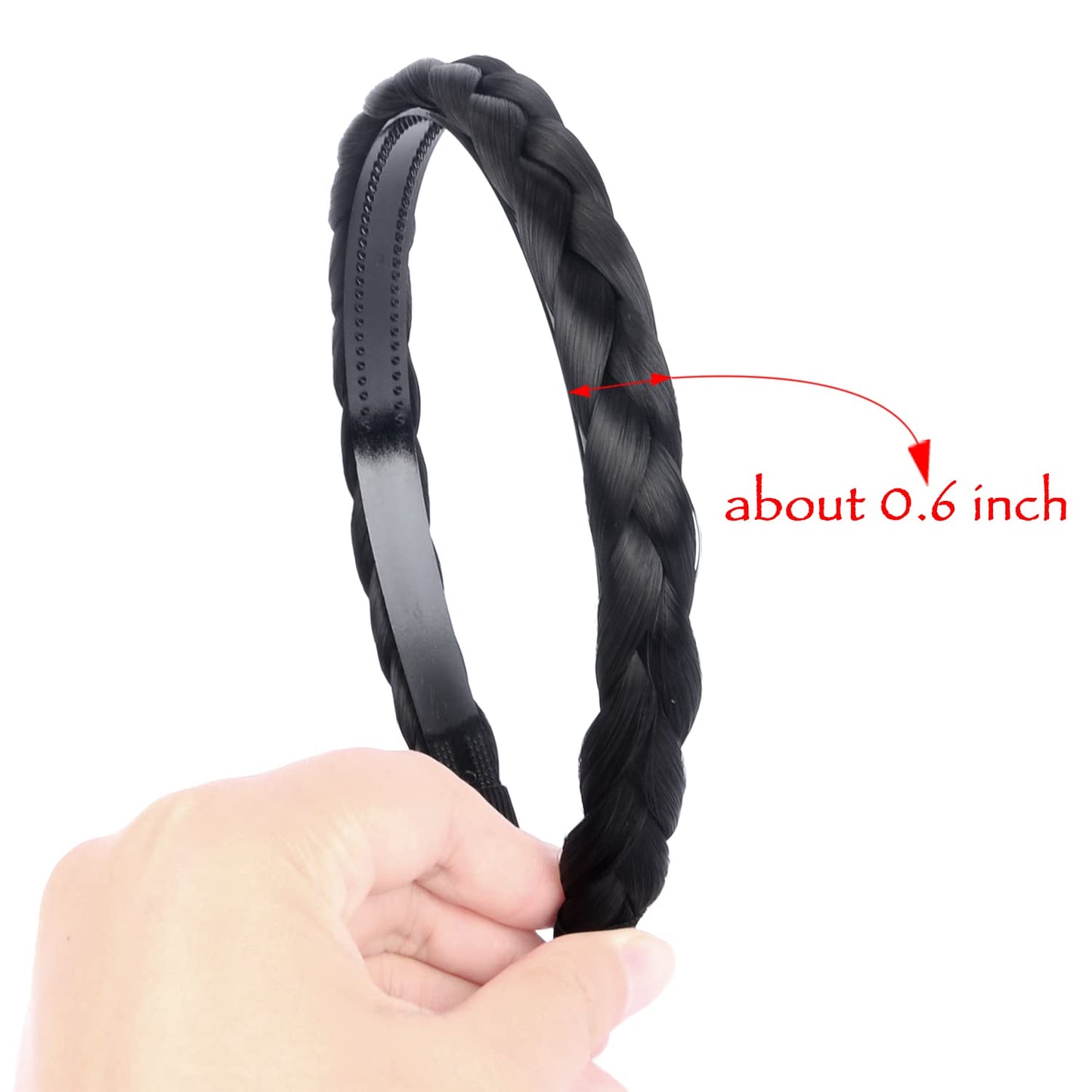 DIGUAN Width 0.6 inches Narrow Synthetic Hair Plaited Headband Braid With Teeth Hair Band Accessories for Women Girl (Black)