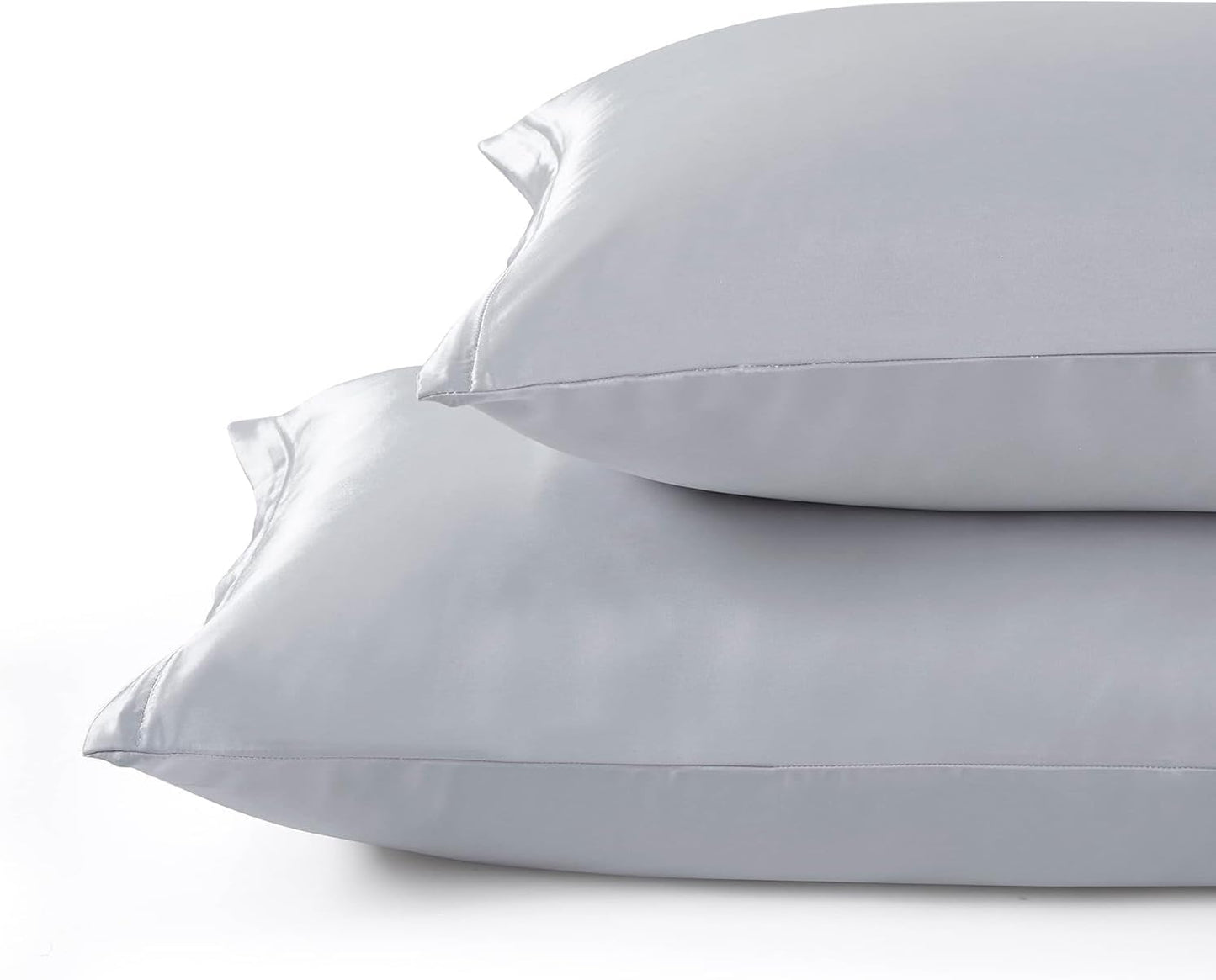 Juwenin Bedding,Super Soft and Luxury Silky Satin Pillowcase (Silky Satin Pillow Case for Hair) Set of 2 (Silver, King (20'x40'))