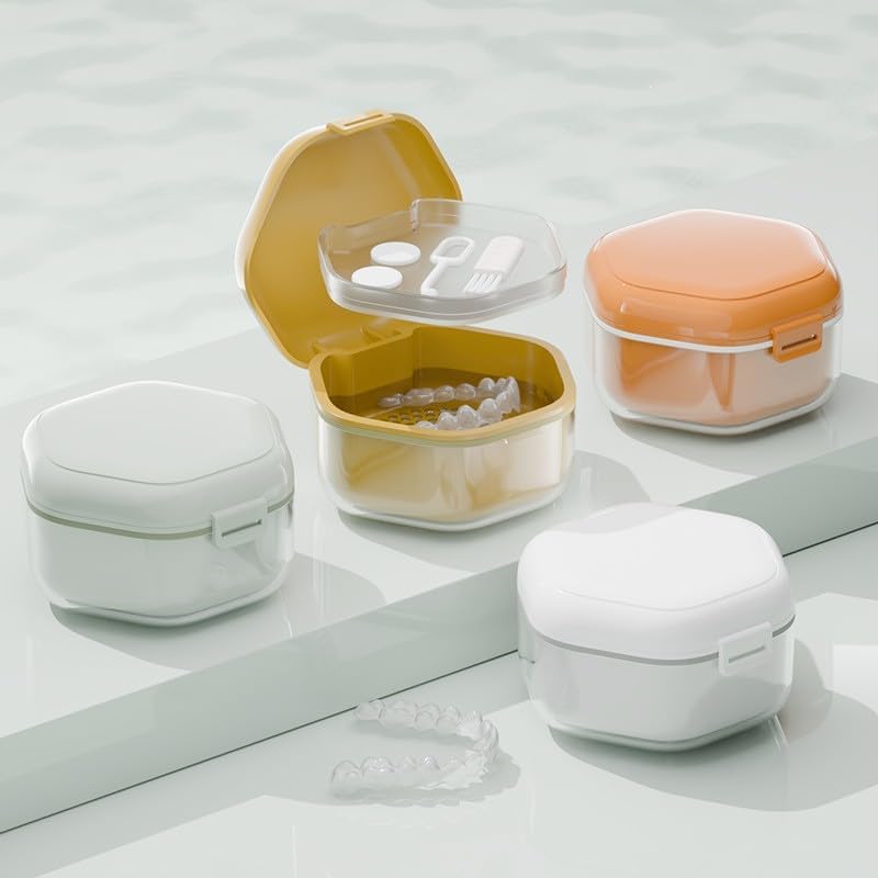 Double-layer Invisible Braces Orthodontic Retainer Storage Box,Retainer Case,Mouth Guard Case,Portable Denture Storage Washable Box with Hook,BPA-Free Teeth Whitening Storage Box (orange)