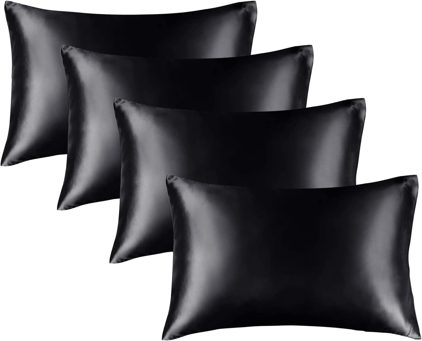 BEDELITE Satin Pillowcase for Hair and Skin, Super Soft Similar to Silk Pillow Cases 4 Pack with Envelope Closure, Cooling Pillowcases for Women Men (20"x30" Queen Size, Black)