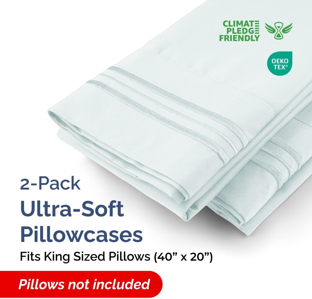 King Pillow Cases Set of 2 - Ultra Soft Hotel Quality Pillowcase Covers - Comfy, Cozy & Wrinkle Free - Shrinkage, Stain and Fade Resistant - Machine Washable Pillow Protectors - 2 Piece Set - Ice Blue