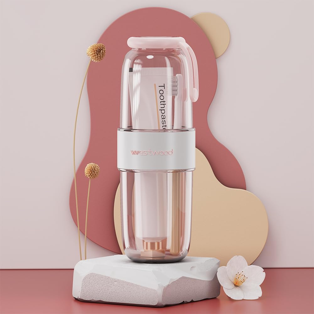 Luxury Transparent Pink Plastic Travel Toothbrush Holder Case with Cover, Portable Travel Toothbrush Cup, Storage Container for School Camping Business Trip Bathroom