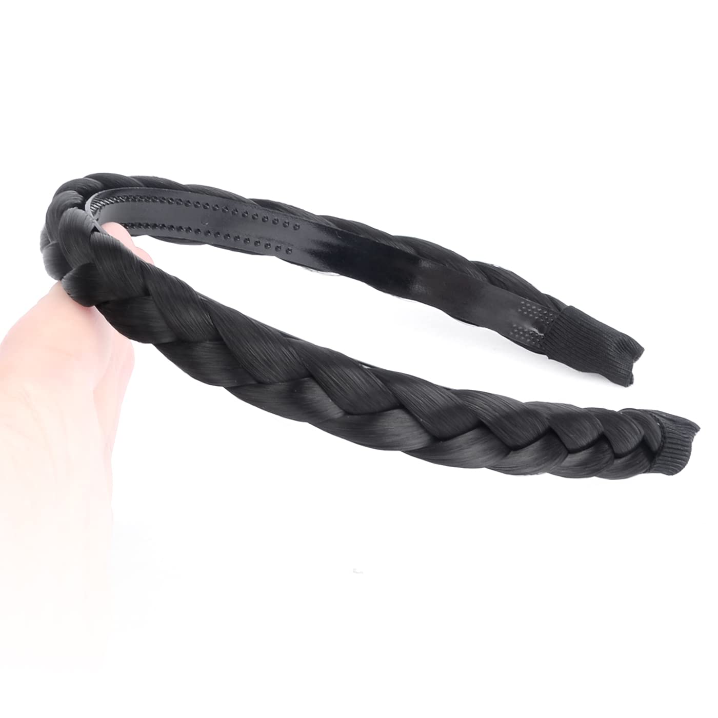 DIGUAN Width 0.6 inches Narrow Synthetic Hair Plaited Headband Braid With Teeth Hair Band Accessories for Women Girl (Black)