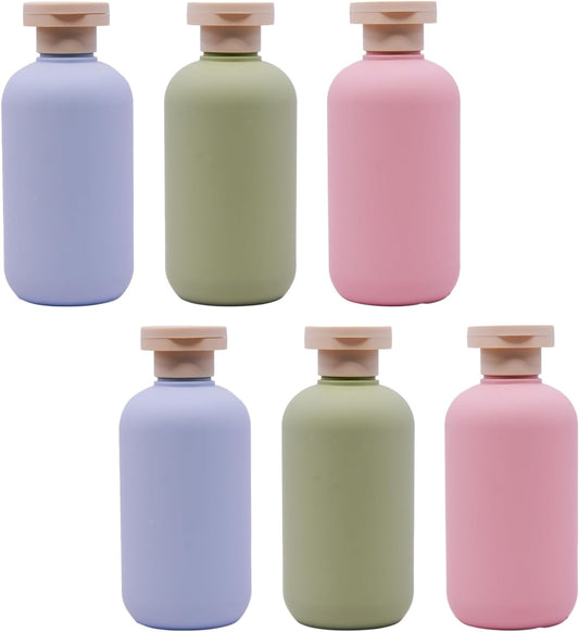 6-Pack Leakproof Travel Bottles - 6.8 oz Squeeze Shampoo & Lotion Containers with Locking Flip Caps, Food Grade HDPE/PP, for Toiletries, Gym, Camping (Green, Blue, Pink)