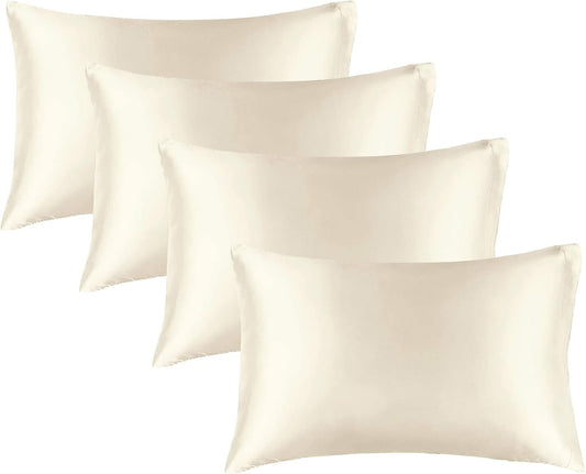 BEDELITE Satin Pillowcase for Hair and Skin, Super Soft Similar to Silk Pillow Cases 4 Pack with Envelope Closure, Cooling Pillowcases for Women Men (20"x40" King Size, Beige)
