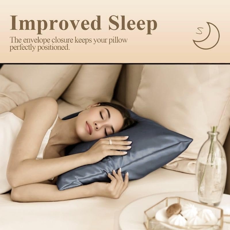 Juwenin Bedding,Luxury Satin Pillowcase with Zipper (Silky Satin Pillow Case for Hair) Set of 2 (Navyblue, Standard(20''x26''))