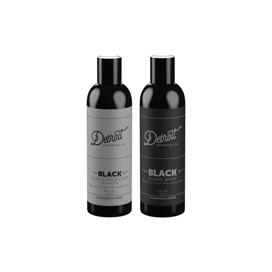 Detroit Grooming Co. Beard Wash and Beard Conditioner - Men's Kit - Softens, Strengthens, Moisturize, Infused w/Argan Oil, Apple Extract, & Aloe Vera - Cedarwood & Amber Scent - Black-8oz