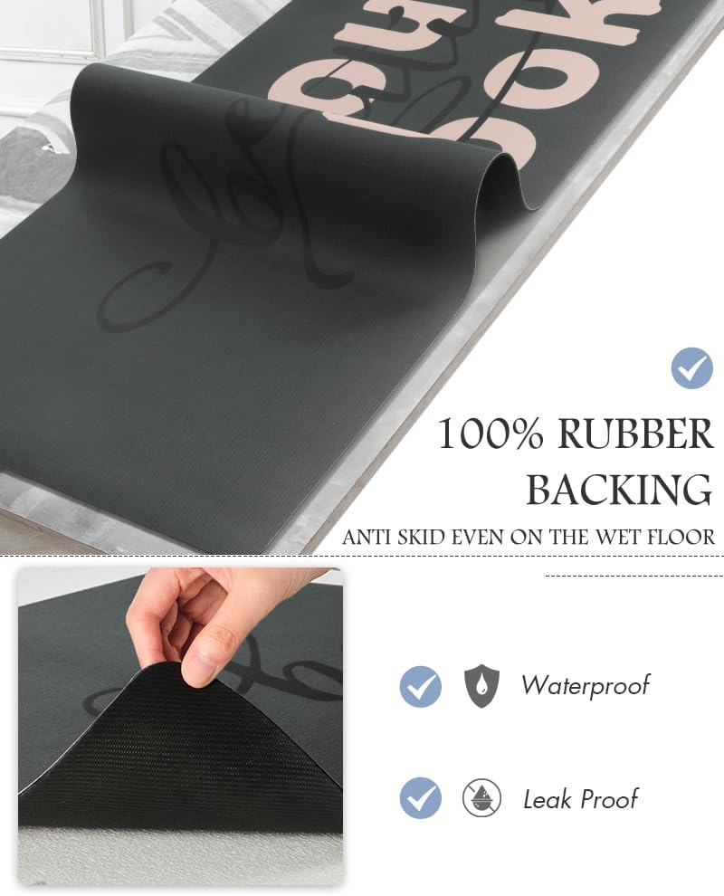 MontVoo-Bath Mat Rug Long Non Slip Super Absorbent Bathroom Runner Stain Resistant Quick Dry Thin Bathroom Mat Fit Under Door-24"x70",Pink