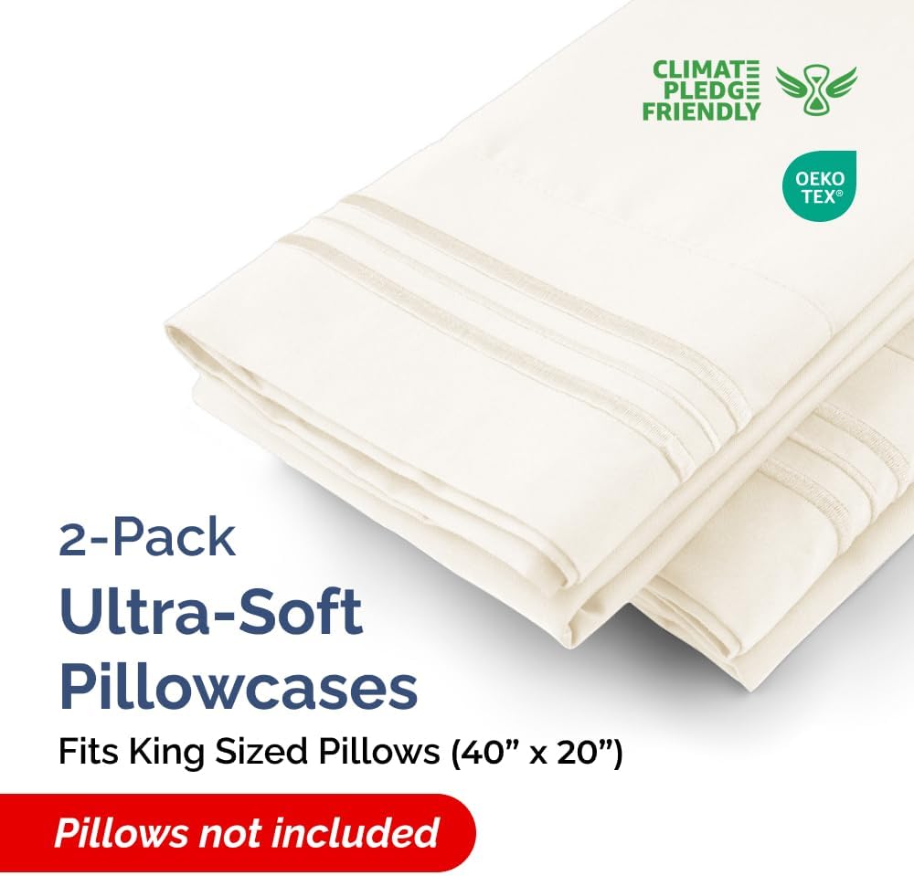 King Pillow Cases Set of 2 - Ultra Soft Hotel Quality Pillowcase Covers - Comfy, Cozy & Wrinkle Free - Shrinkage, Stain & Fade Resistant - Machine Washable Pillow Protectors - 2 Piece Set - Off White