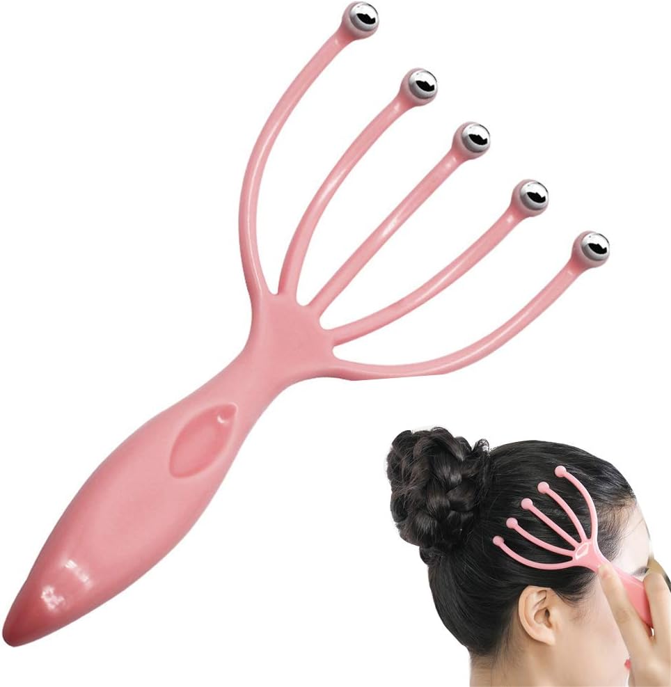 Angzhili Head Massager,Protable Hand Held SPA Scalp Massager for Stress Relax,Gentle Massage Comb Massager,Comfortable Handheld Claw Scalp Massager (Pink)
