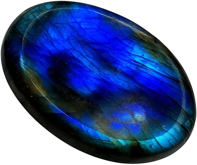 Labradorite Worry Stone 35-40mm – Healing Thumb Crystal for Anxiety & Stress Relief – Palm Meditation Stone with Velvet Pouch Gift for Men & Women