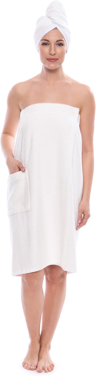 TexereSilk Women's Towel Wrap - Rayon Cotton Blend Spa Wrap Set (The Waterfall, Natural White, Large/X-Large)
