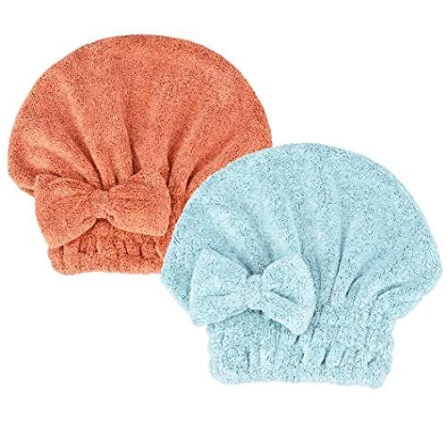 Microfiber Hair Drying Towels Head wrap with Bow-Knot Shower Cap Hair Turban hairWrap Bath Cap for Curly Long & Wet Hair Gift for Women