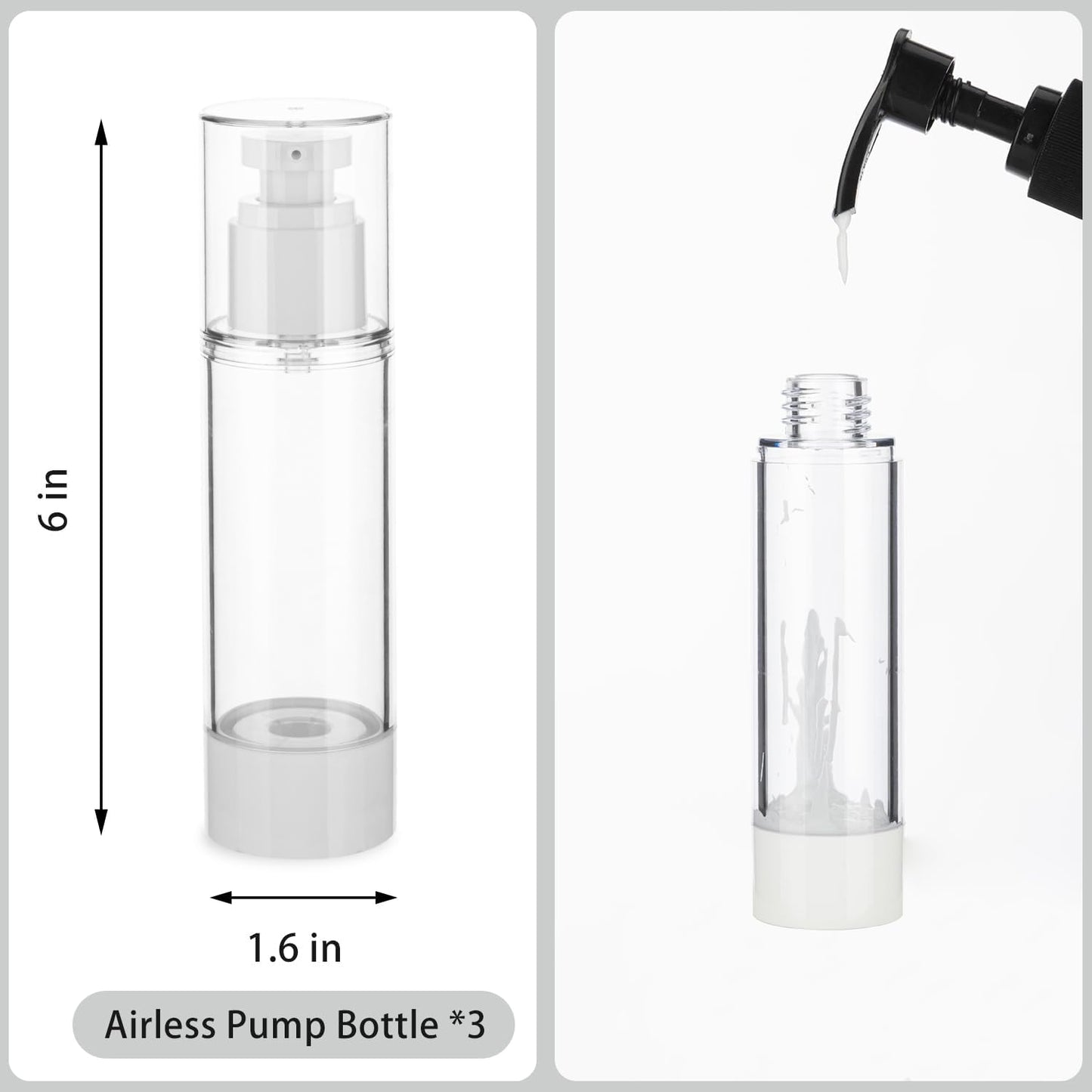 2.7OZ/80ML Clear Airless Pump Bottles, Lotion Dispenser Travel with Pump, Vacuum Plastic Travel Size Lotion Bottle for Foundation, Creams, Cosmetic(3 Pack)