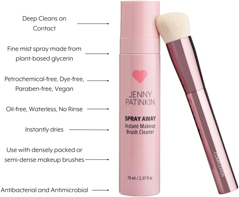 JENNY PATINKIN Instant Makeup Brush Cleaner Spray, Cleaner Solution for Makeup Brushes, Makeup Sponge & Powder Puff, Professional & Travel-Sized Sanitizing Spray, Quick Drying. (2.37 fl oz)