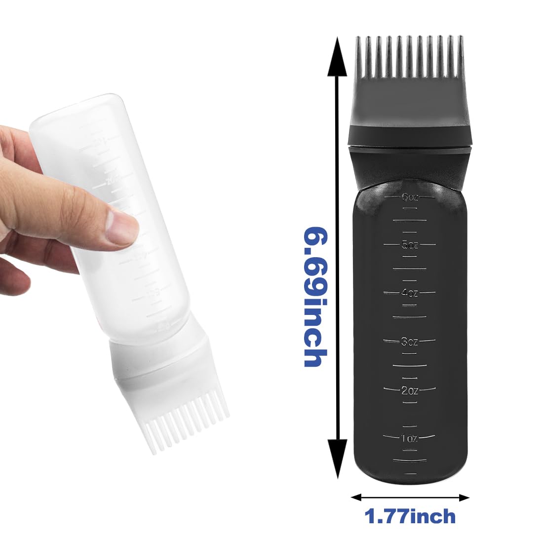 ELANE 4 Pcs Root Comb Applicator Bottle, 6oz, Hair Oil Applicator Bottle for Hair, Salon, Home, Travel (Black+White)