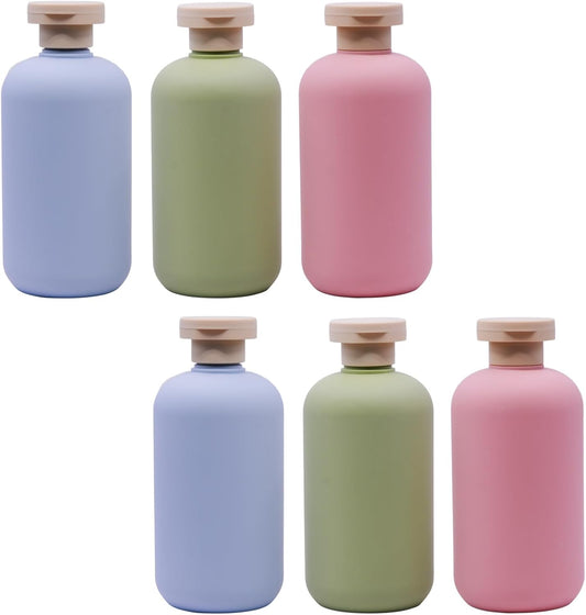 6 Pack Leakproof Travel Bottles 10 oz | Squeeze Shampoo & Lotion Containers with Locking Flip Caps | Food Grade HDPE/PP for Toiletries, Gym, Camping (Green+Blue+Pink)