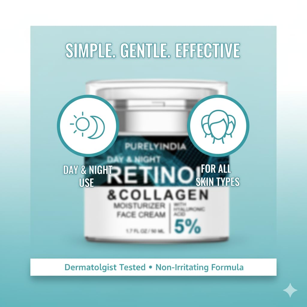 Retinol Cream for Face Anti-Aging Moisturizer with Collagen for Deep Wrinkles, Ideal for Women & Men - Day & Night Anti-Aging Skin Care with Hyaluronic Acid 5% 1.85 Fl Oz