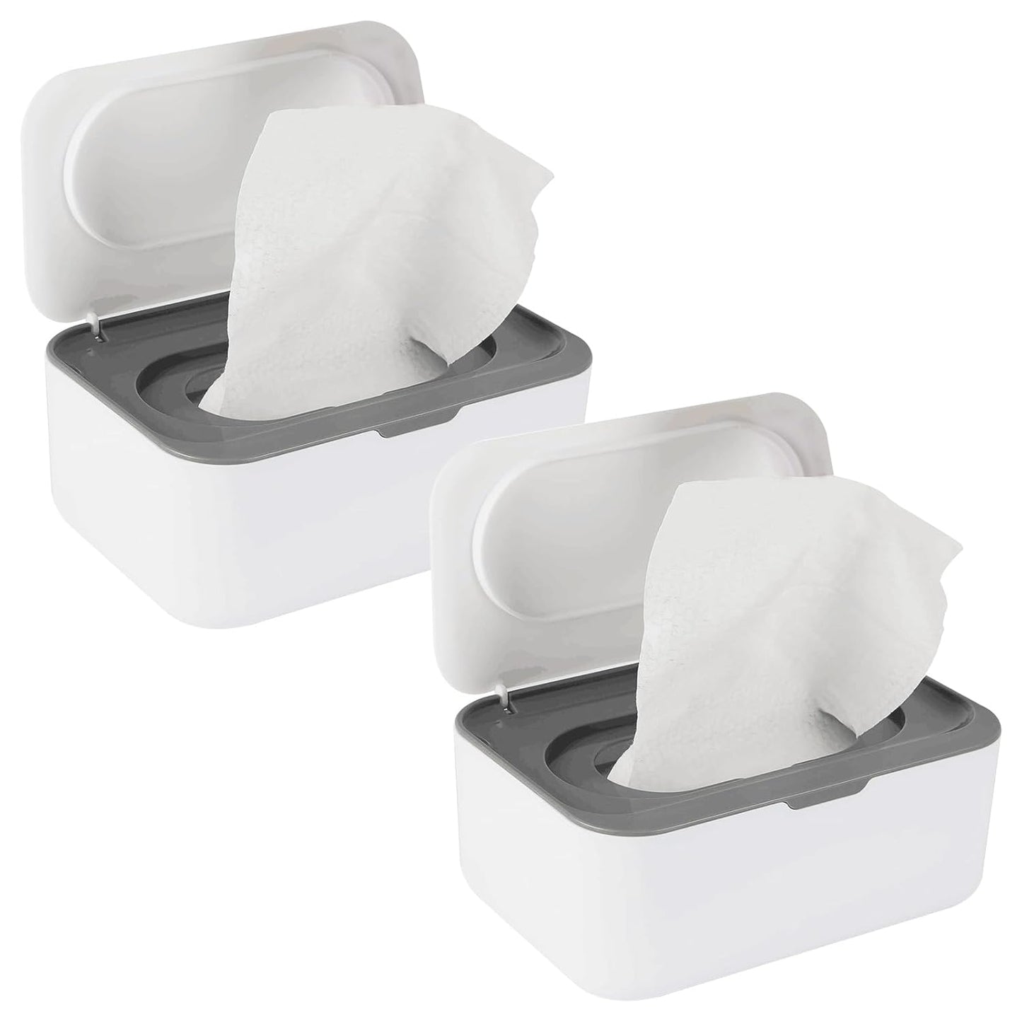 2 Pack Baby Wipes Dispenser, Wipes Case Baby Wipe Holder Keeps Wipes Fresh, Non-Slip, Easy Open & Close (2 Pack Gray)