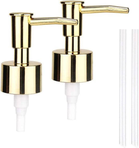 JYXR Lotion and Soap Dispenser Pump 2Pack,Replacement Pumps for Your Bottles,Include 2 Tubes(Golden)