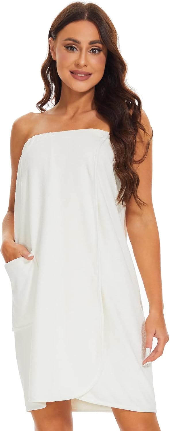 Knuffnee Women Bath Towel Robe Spa Body Wrap Shower Bathrobe Adjustable Snap Closure