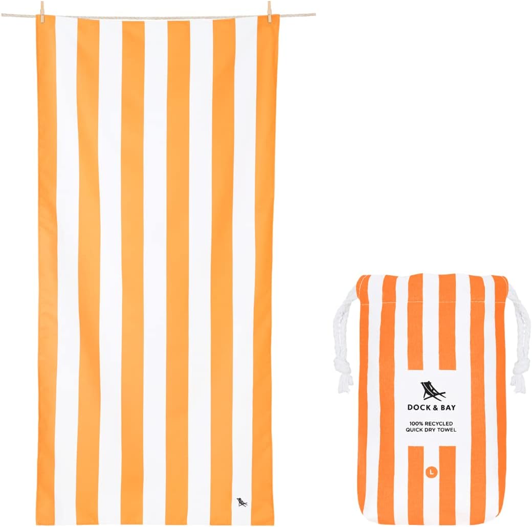 Dock & Bay Beach Towel - Quick Dry, Sand Free - Compact, Lightweight - 100% Recycled - Includes Bag - Cabana - Ipanema Orange - Extra Large (200x90cm, 78x35)