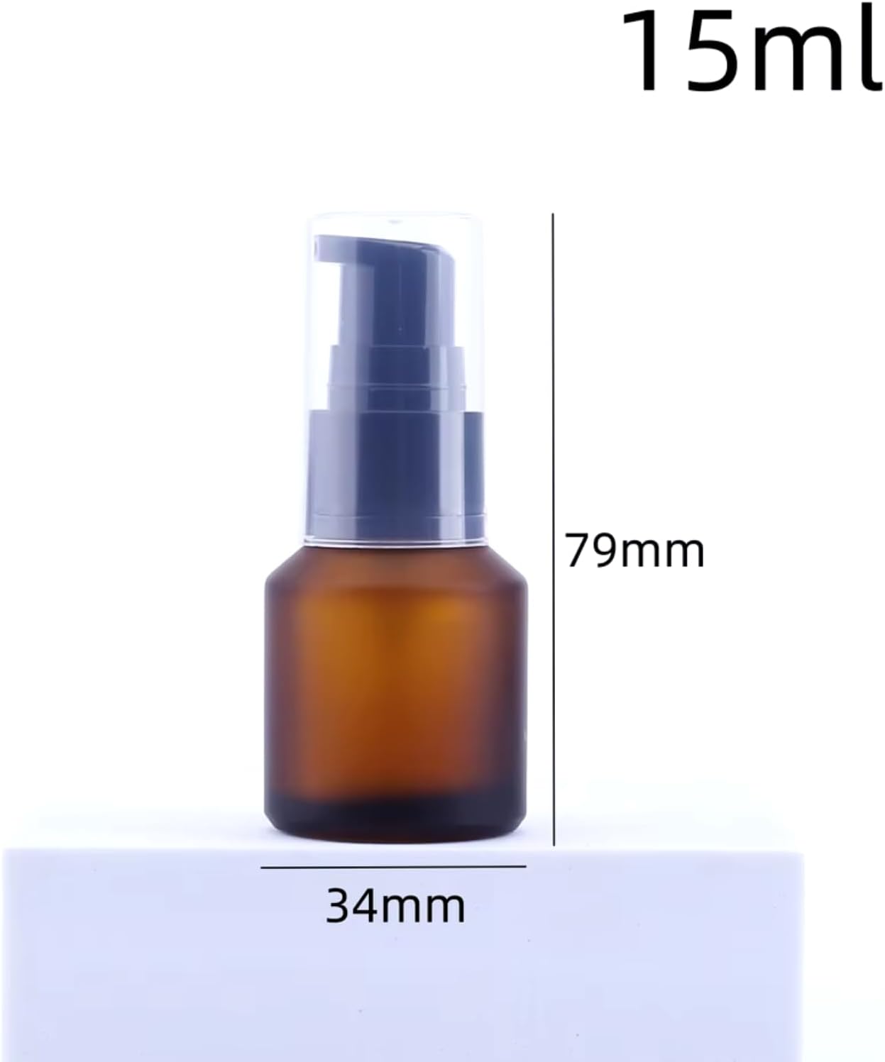 15 ML Empty Brown Refillable Glass Lotion Pump Bottle - Cosmetic Sample Container with Black Plastic Pump Head - Ideal for Creams, Serums, Emulsions, Travel Packing, and Beauty Gels