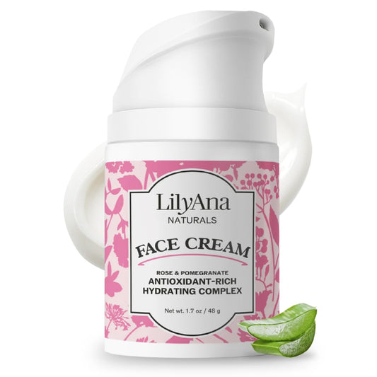 LilyAna Naturals Face and Neck Moisturizer for Women and Men - Moisturizer Face and Neck Cream for Dry Skin and Dark Spot Brightening - Rose and Pomegranate Extracts - 1.7oz