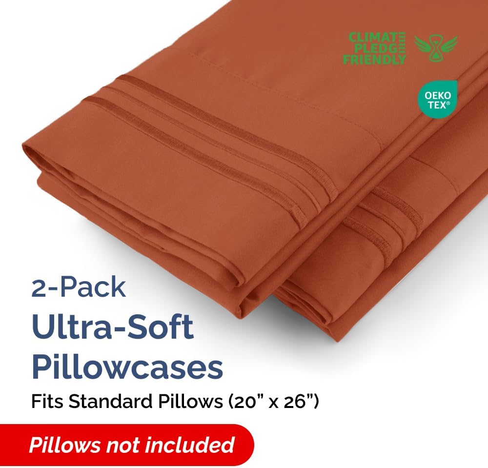 Standard Pillow Cases Set of 2 - Soft Hotel Quality Pillowcase Covers - Comfy & Wrinkle Free - Stain and Fade Resistant - Machine Washable Pillow Protectors - 2 Piece Set - Standard Size Terracotta
