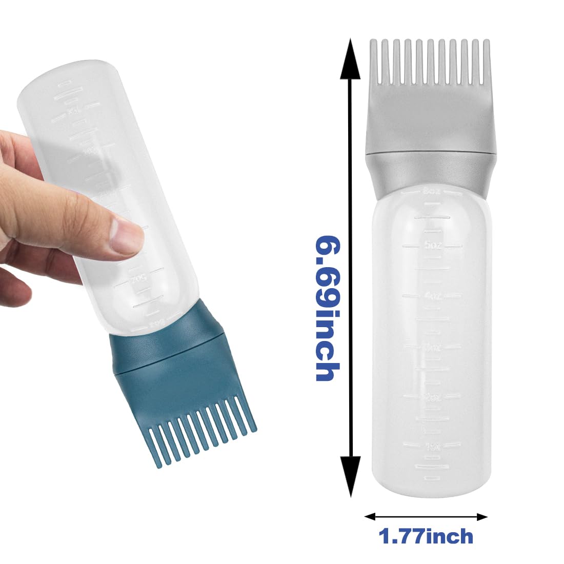 ELANE 4 Pcs Root Comb Applicator Bottle, 6oz, Grey+Green, Perfect for Home, Salon, Travel, Camping