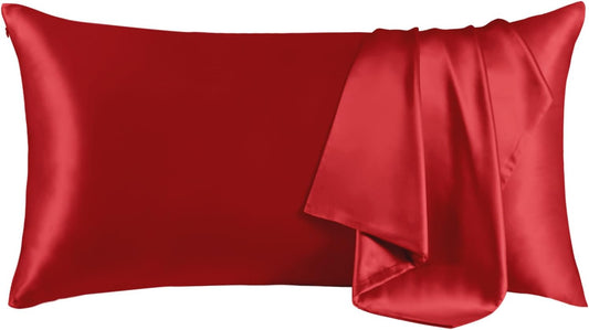 THXSILK 100% Pure Mulberry Silk Pillowcase for Hair and Skin - Upgraded Real Grade 6A+ Mulberry Silk - Durable, Soft & Anti-Aging Silk Pillow Case with Zipper(California King Size 20"x40", Red)